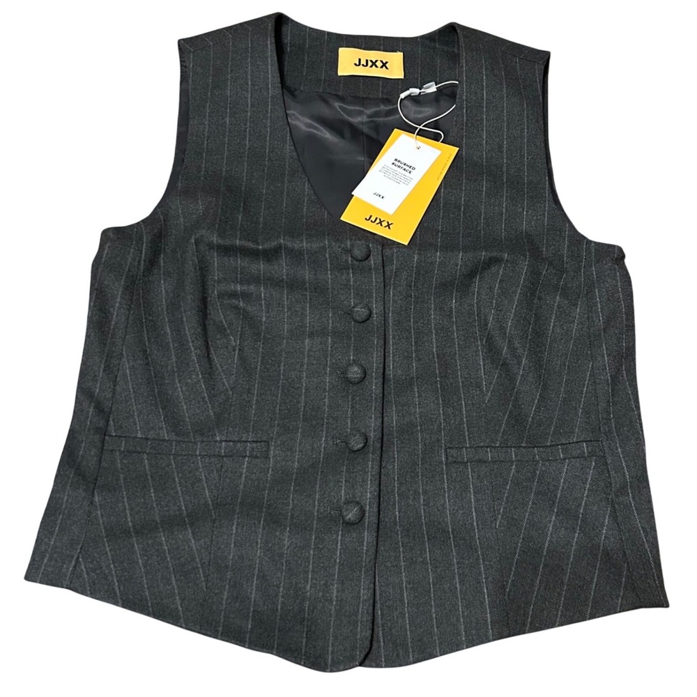 JJXX‎ Mens Dark Grey Pinstripe Vest Waistcoat Size S